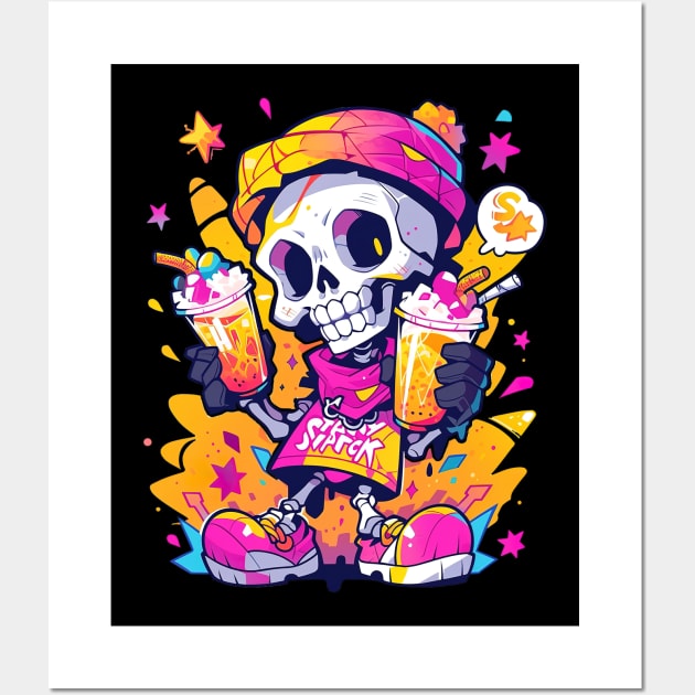 Pastel Party Punk Skeleton Wall Art by The Little Store Of Magic